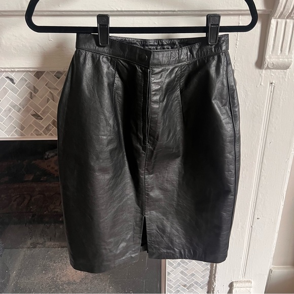 Vintage Winlit Black Leather Pencil Skirt - Picture 5 of 6